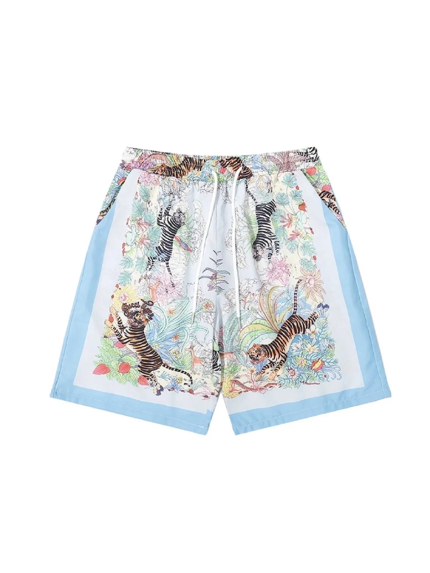 Gucci Tiger Print Silk Shirt and Shorts Set Light Blue Multicolor - 15