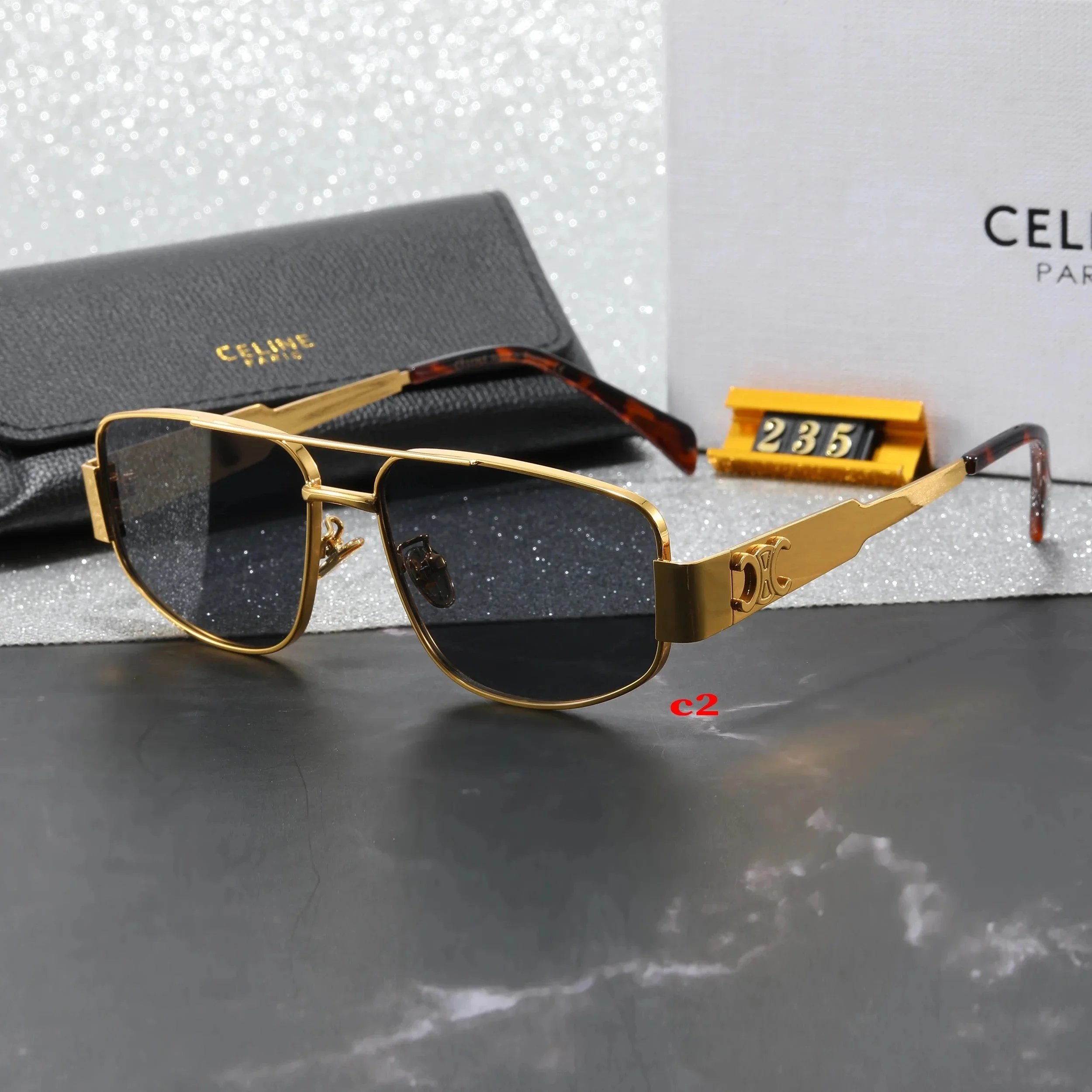 Celine Hexagonal Gold-Frame Green Lens Sunglasses - 15
