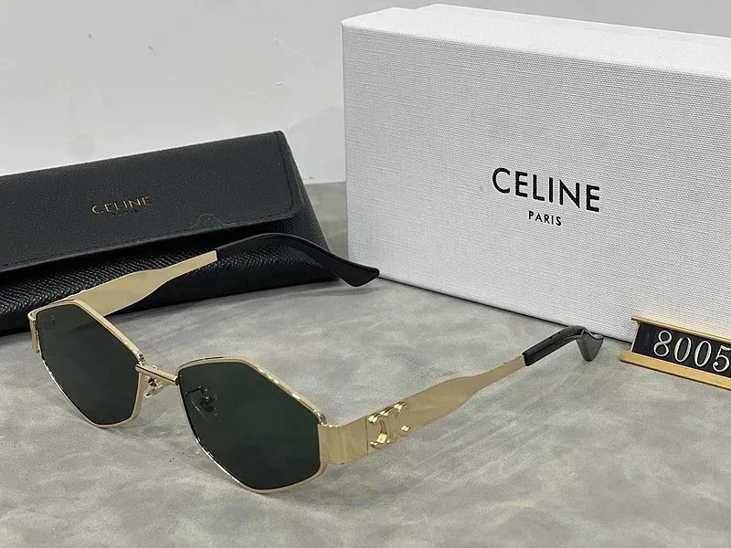 Celine Hexagonal Gold-Frame Green Lens Sunglasses - 26