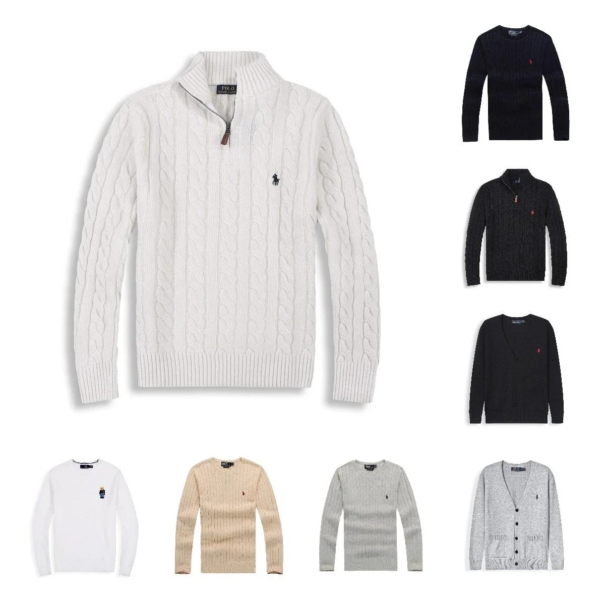 Polo Ralph Lauren Cable Knit Quarter-Zip Sweater Blue - 4