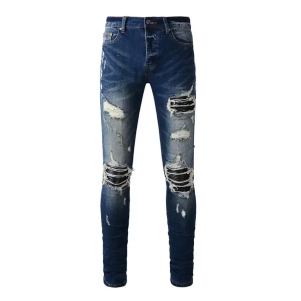 Amiri Distressed Logo Print Slim Fit Blue Jeans - 28