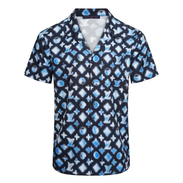 Design Short-Sleeve Button-Up Shirt with Abstract Graphic Pocket White - 25