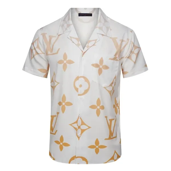 Design Short-Sleeve Button-Up Shirt with Abstract Graphic Pocket White - 31