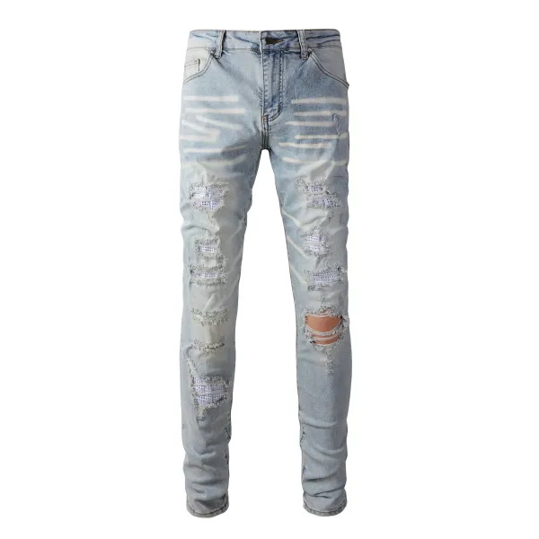 Distressed Printed Patchwork Black Jeans - 27