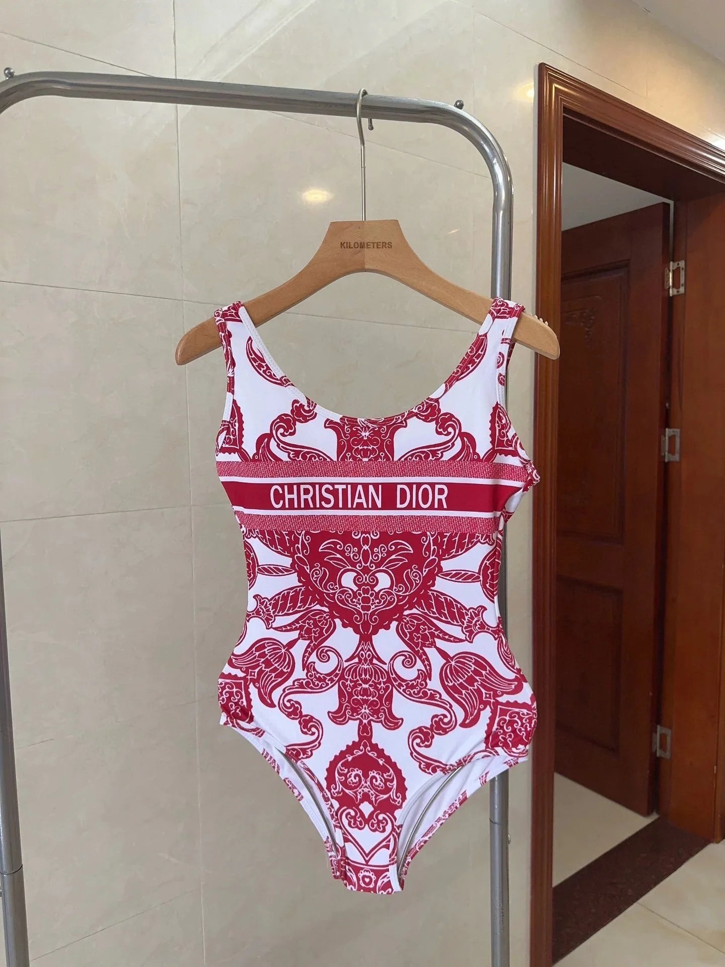 Dior Toile de Jouy Tiger Print Swimsuit Pink White - 27