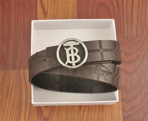 Burberry Monogram Check Belt White / Red Leather Belt - 9