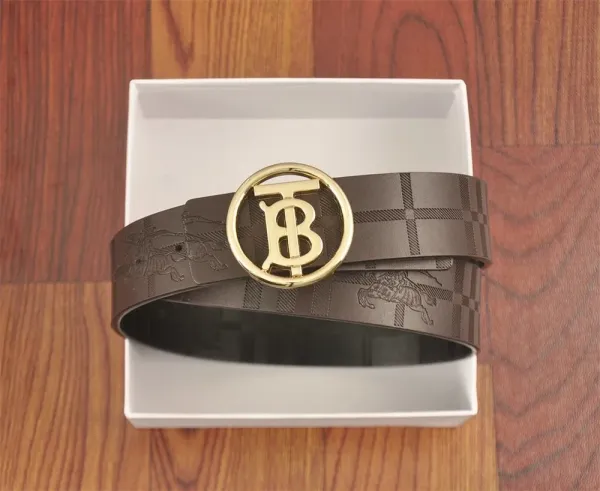 Burberry Monogram Check Belt White / Red Leather Belt - 17