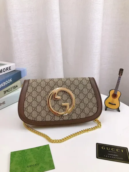 Gucci GG Marmont Mini Shoulder Bag Beige Canvas with Brown Leather Trim - 12