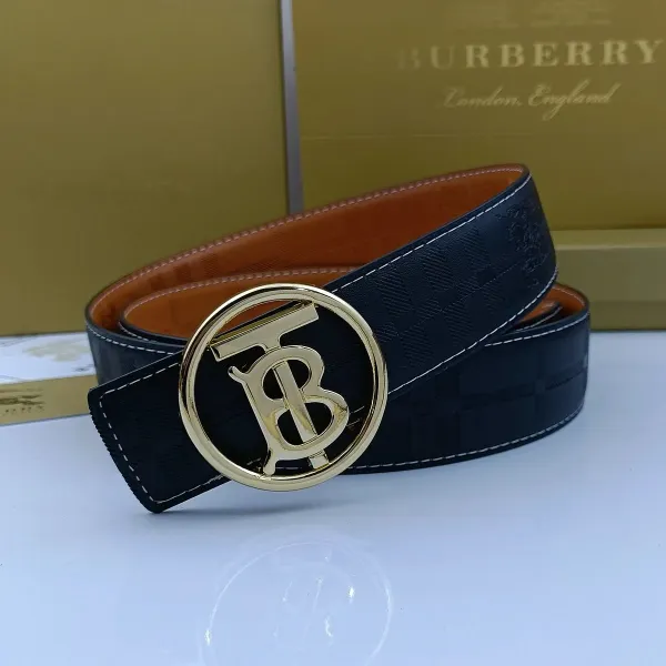 Burberry TB Monogram Check Leather Belt Tan - 14