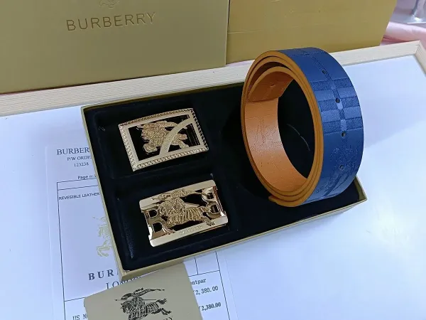 Burberry Reversible Leather Belt with Equestrian Knight Buckle Black/Gold - 16