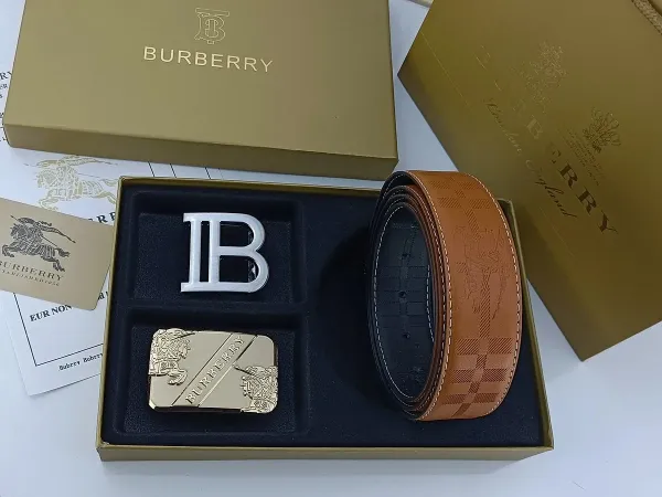 Burberry Check-Embossed Leather Belt with Iconic Horseferry Buckle Tan - 5
