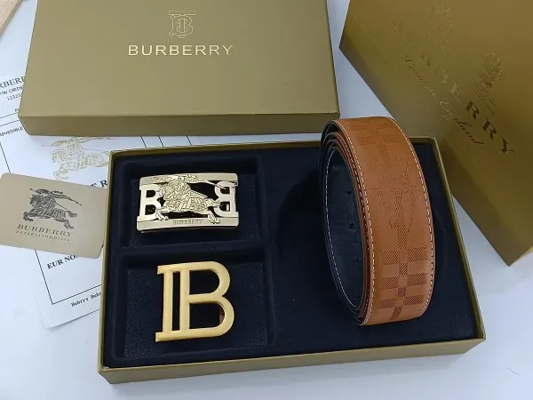 Burberry Check-Embossed Leather Belt with Iconic Horseferry Buckle Tan - 16