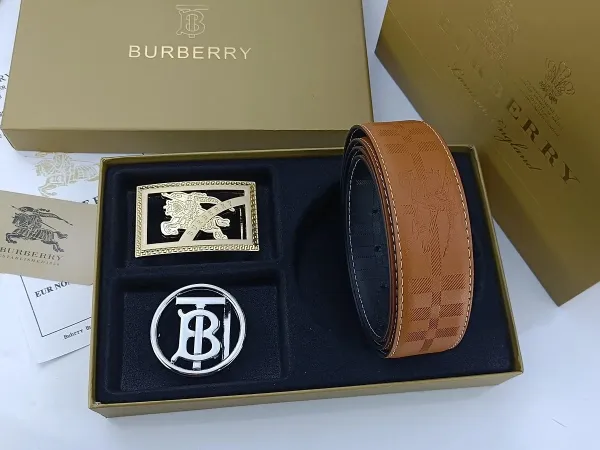 Burberry Check-Embossed Leather Belt with Iconic Horseferry Buckle Tan - 21