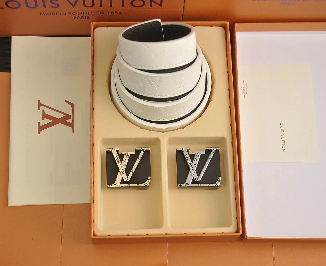 Louis Vuitton White Belt Set with Buckles