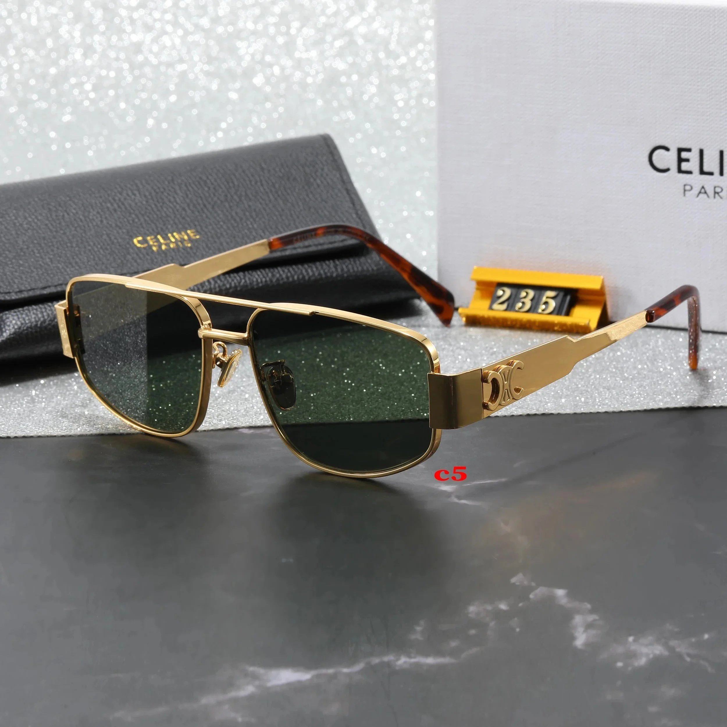 Celine Hexagonal Gold-Frame Green Lens Sunglasses - 10