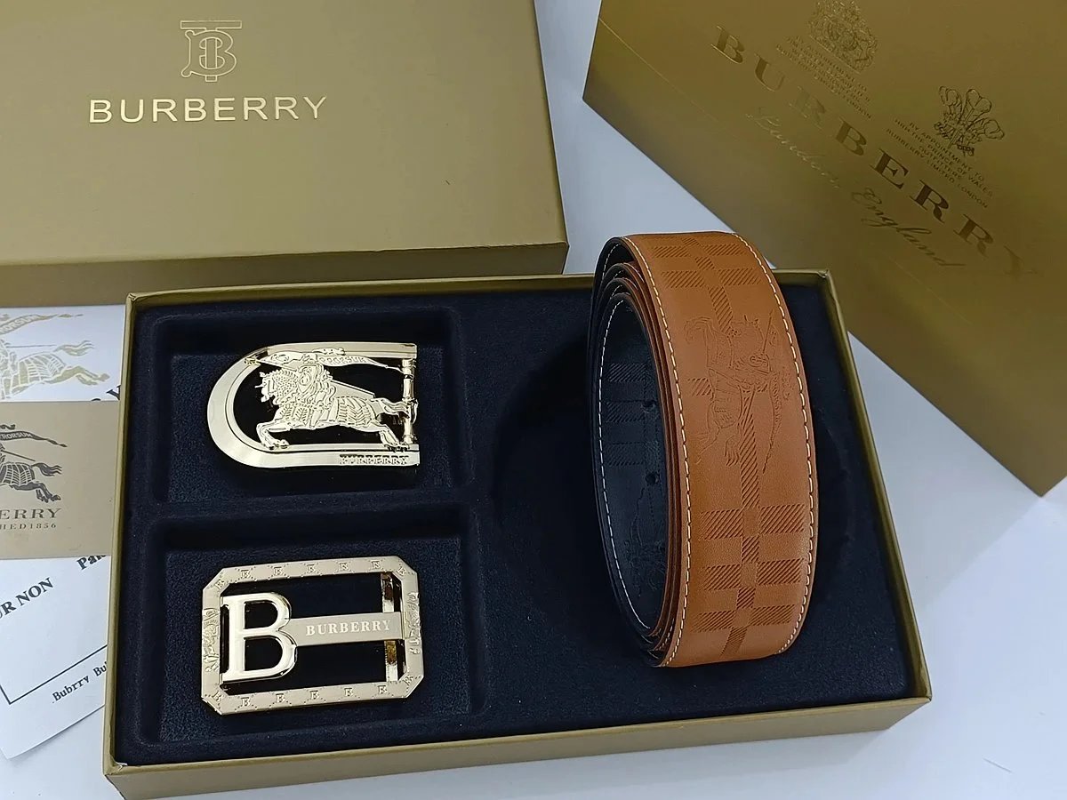 Burberry Equestrian Knight & Monogram B Buckle Leather Belt Tan - 22
