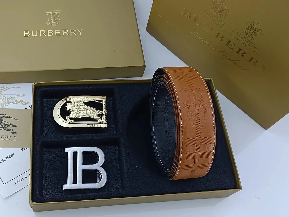 Burberry Equestrian Knight & Monogram B Buckle Leather Belt Tan - 30