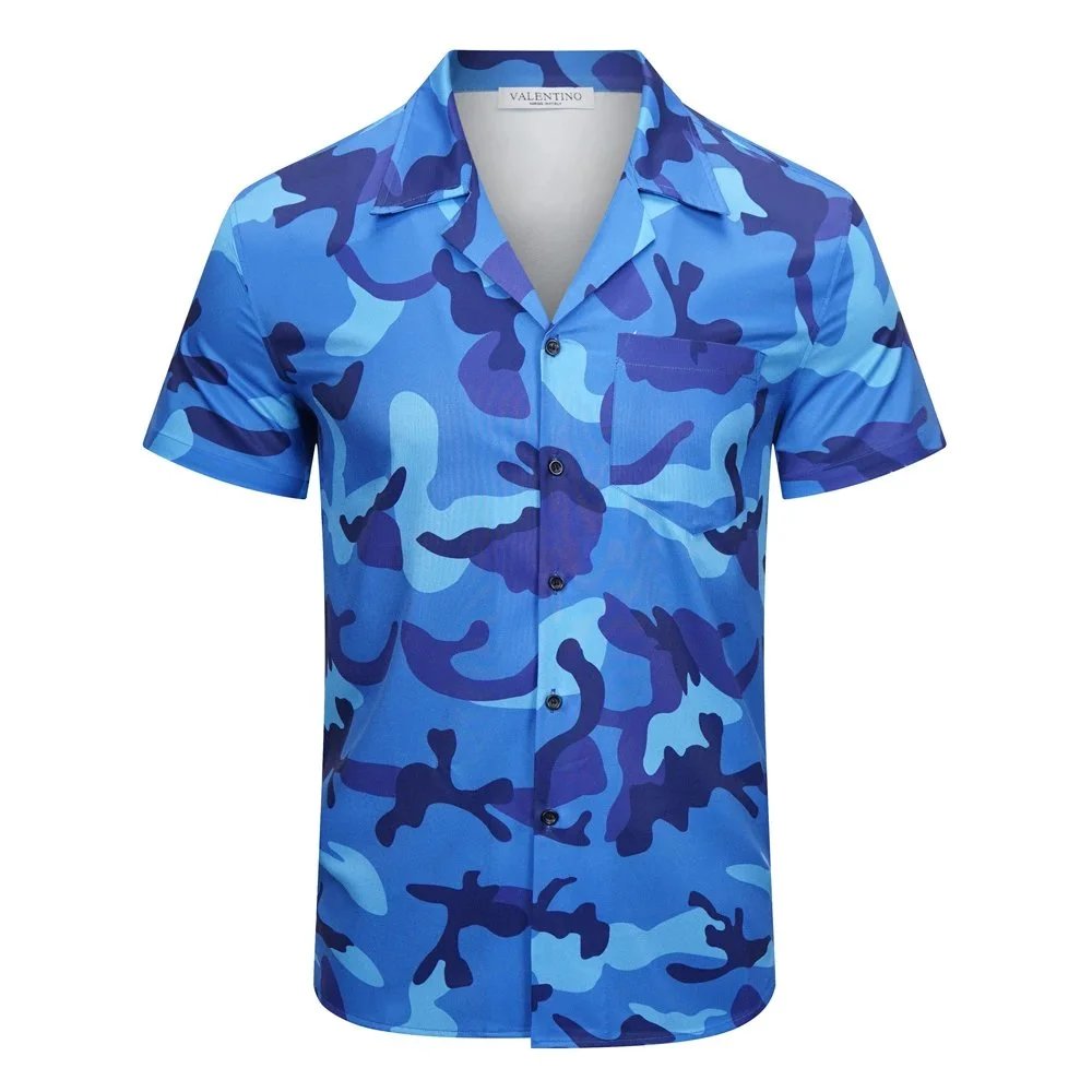 Valentino Camouflage Print Short-Sleeve Shirt Green - 16