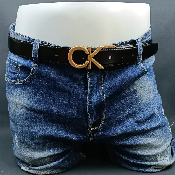 Calvin Klein CK Logo Buckle Black Leather Belt - 12