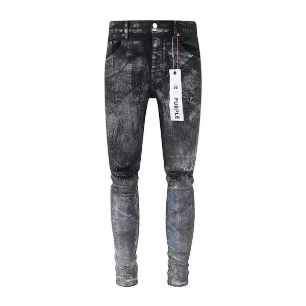 Purple x Unknown Artist Distressed Paint-Splatter Slim Fit Jeans - 13
