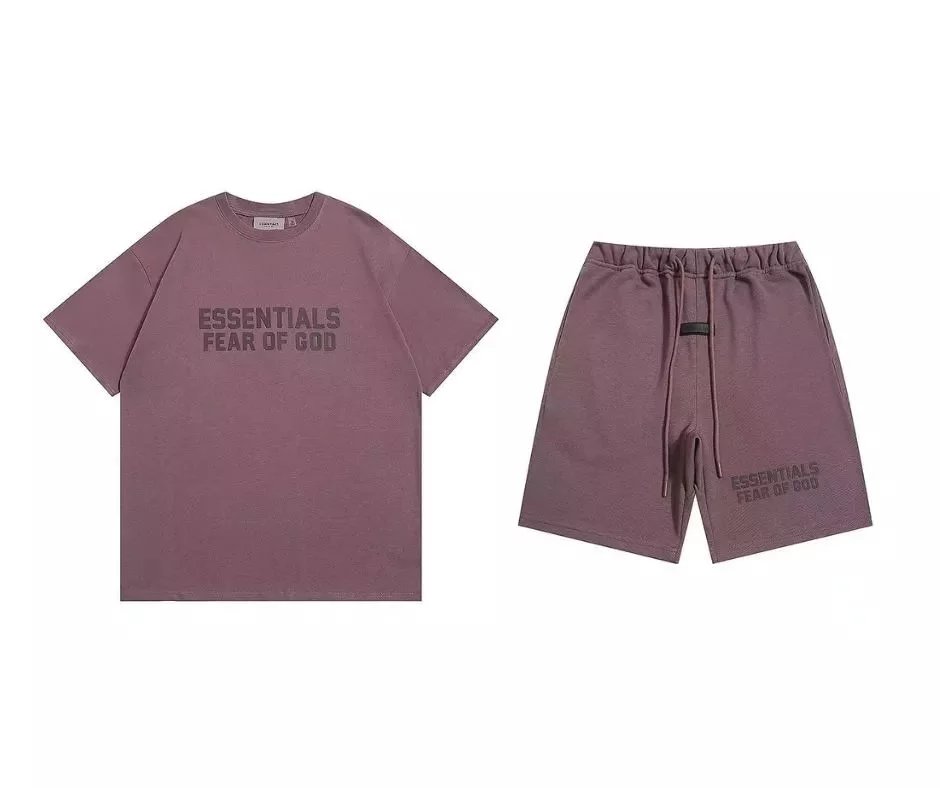 Fear of God Essentials Logo Print Beige T-Shirt and Shorts Set - 4