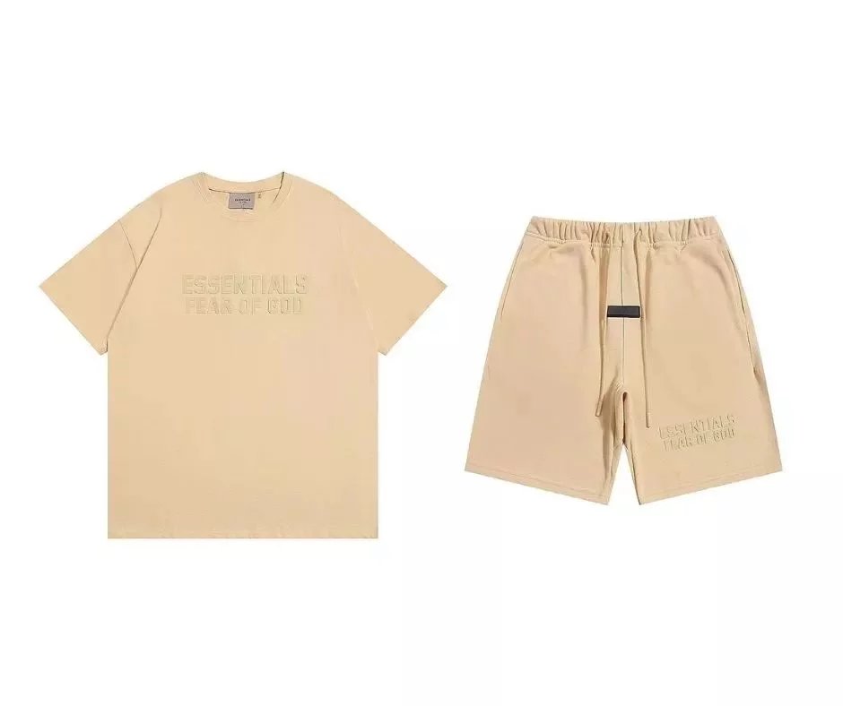 Fear of God Essentials Logo Print Beige T-Shirt and Shorts Set - 6