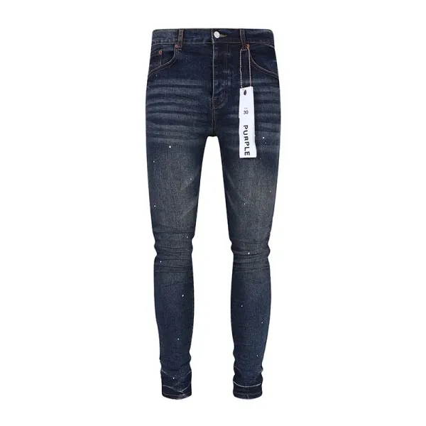 Purple x Unknown Artist Distressed Paint-Splatter Slim Fit Jeans - 24