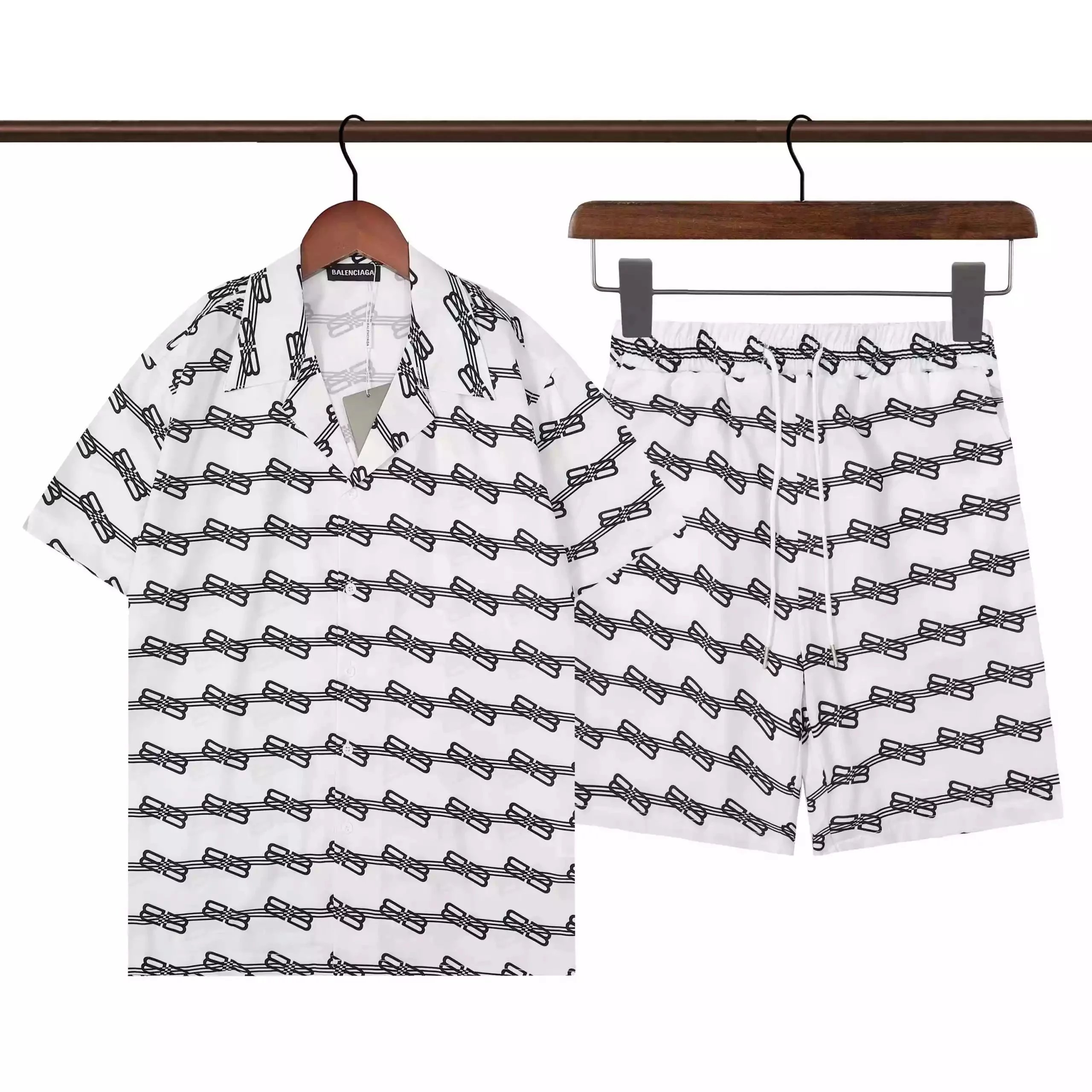 Balenciaga Paperclip Print Short-Sleeve Shirt and Shorts Set White - 10