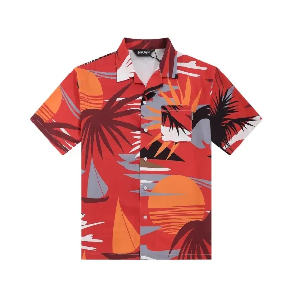 Palm Angels Shark Print Short-Sleeve Button-Up Shirt Blue - 6