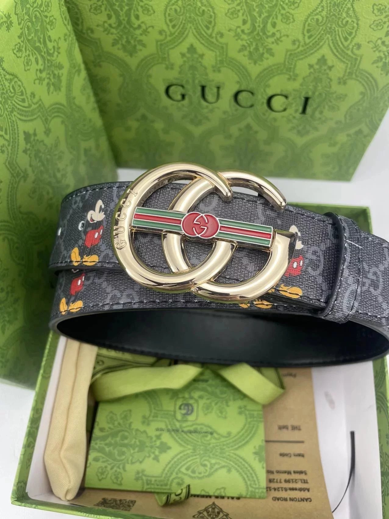 Gucci GG Marmont Snake Buckle Belt Gray Canvas with Gold Hardware - 4