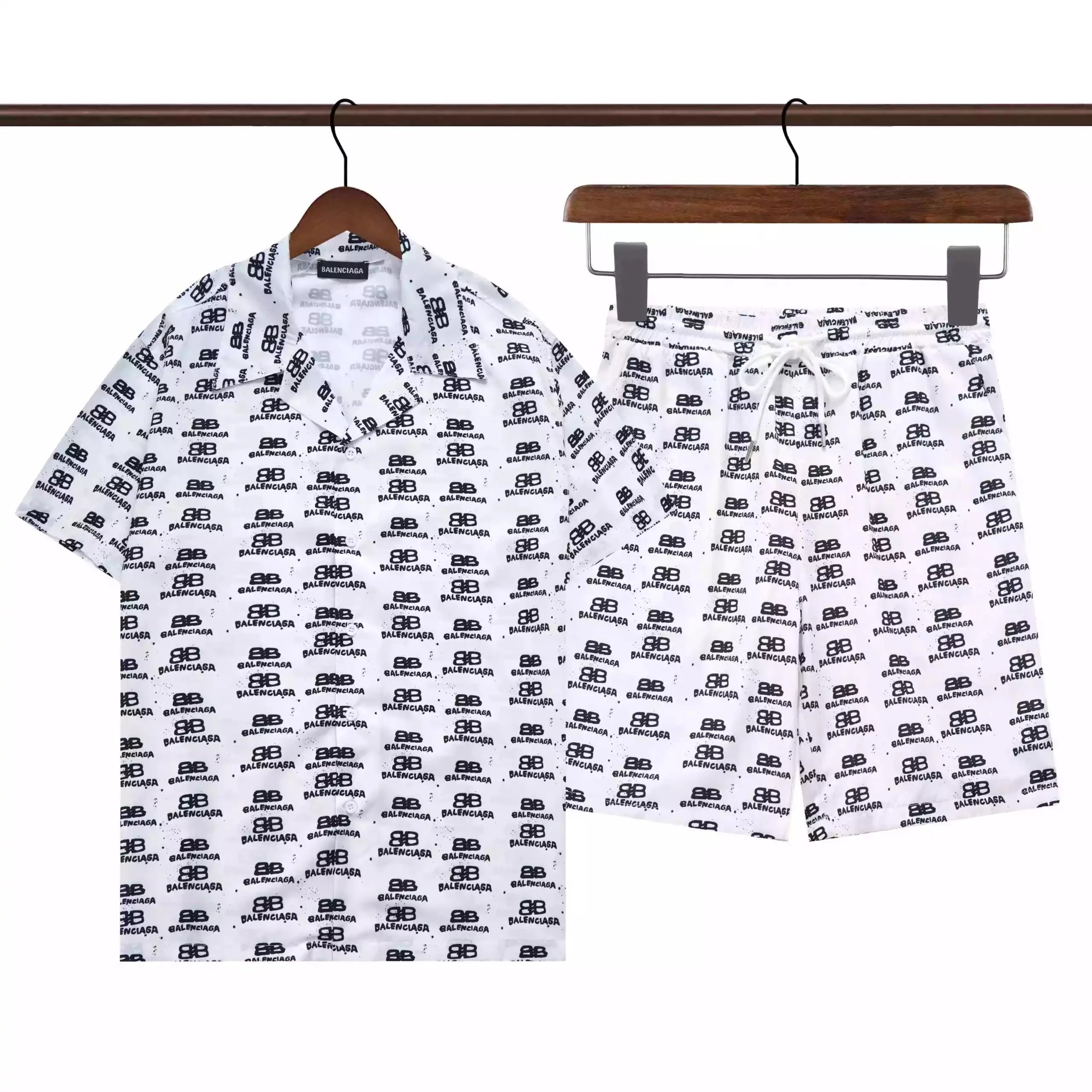 Balenciaga Paperclip Print Short-Sleeve Shirt and Shorts Set White - 19