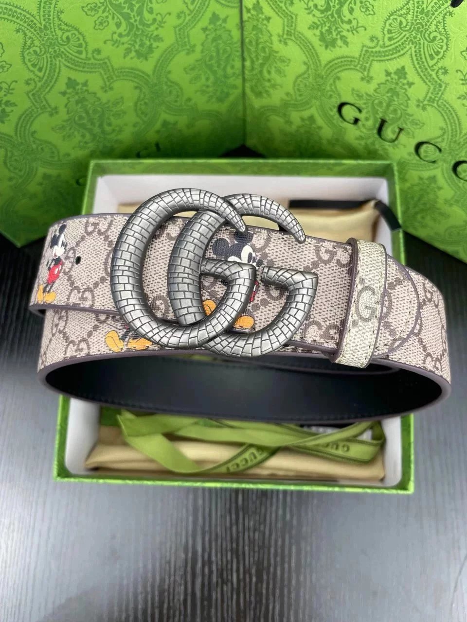Gucci GG Marmont Snake Buckle Belt Gray Canvas with Gold Hardware - 15