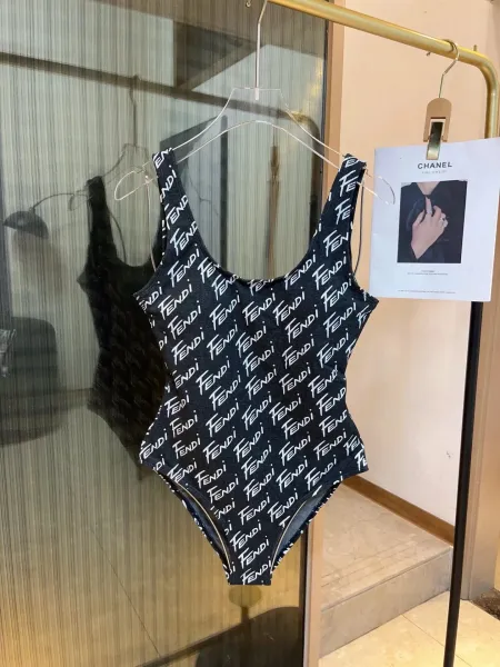 Fendi Logo-Print One-Piece Swimsuit Brown - 17
