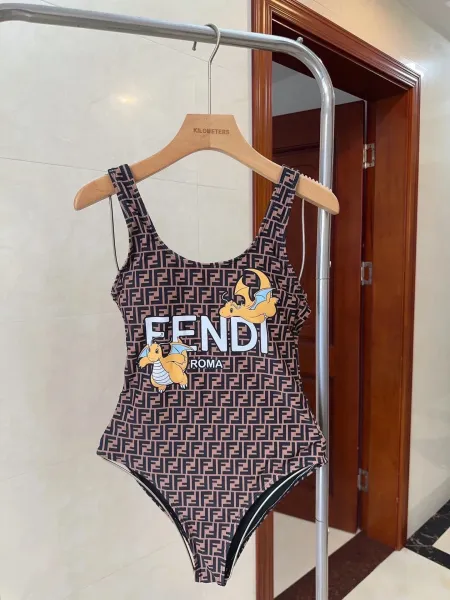 Fendi Logo-Print One-Piece Swimsuit Brown - 32