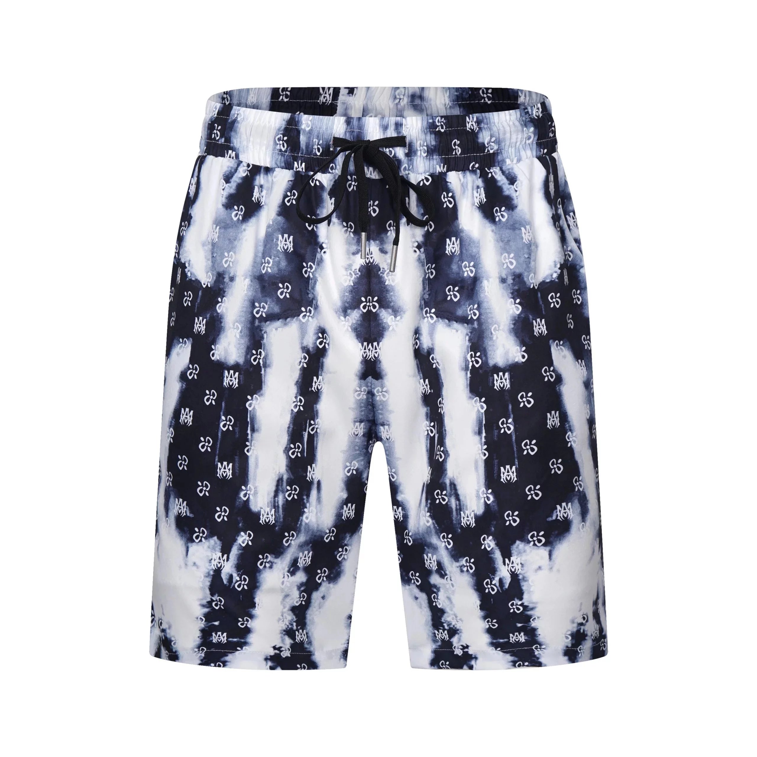 AMI Paris Tie-Dye Logo Print Shorts Navy and White - 17