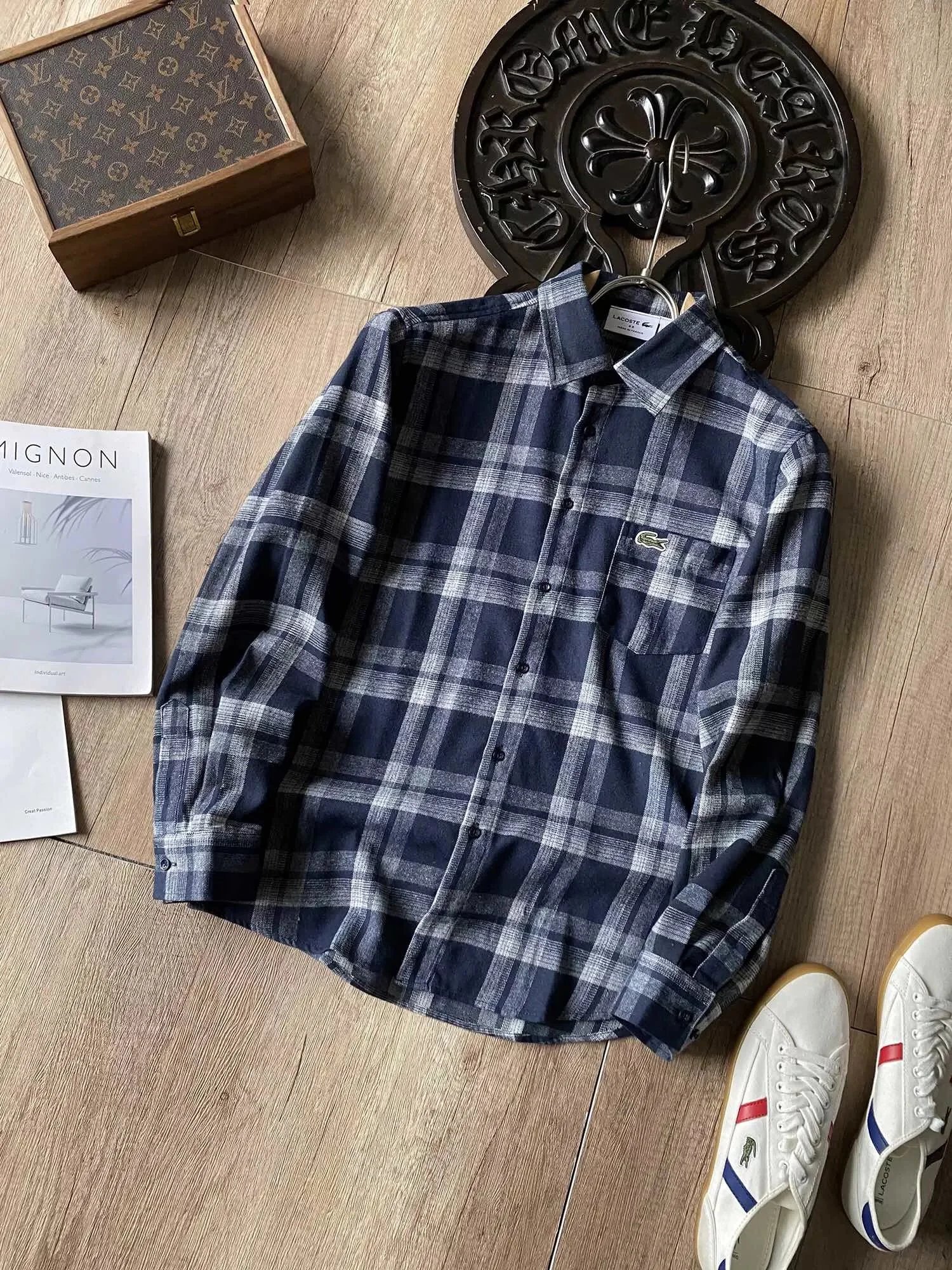 Lacoste Classic Plaid Shirt Navy Blue Shirt - 10