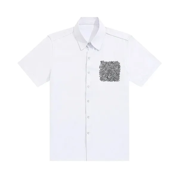 Design Short-Sleeve Button-Up Shirt with Abstract Graphic Pocket White - 20