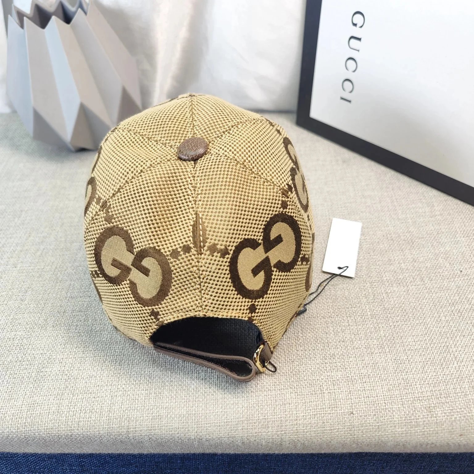 Gucci Logo Embroidered Beige Baseball Cap with Red Green Web Trim Hats - 6