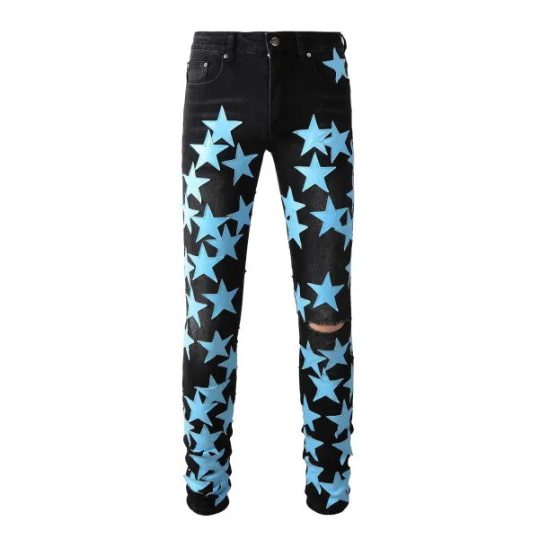 Distressed Printed Patchwork Black Jeans - 20