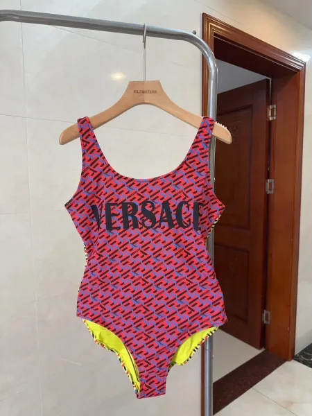 Versace Iconic Greca Pattern Blue Yellow Triangle Bikini Set - 24