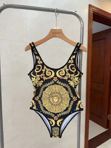 Versace Iconic Greca Pattern Blue Yellow Triangle Bikini Set - 31