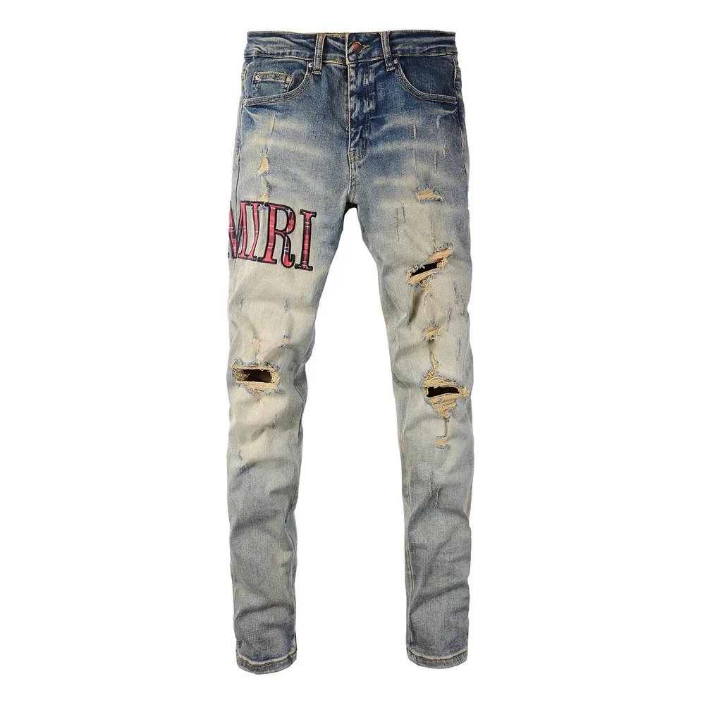 Distressed Printed Patchwork Black Jeans - 36