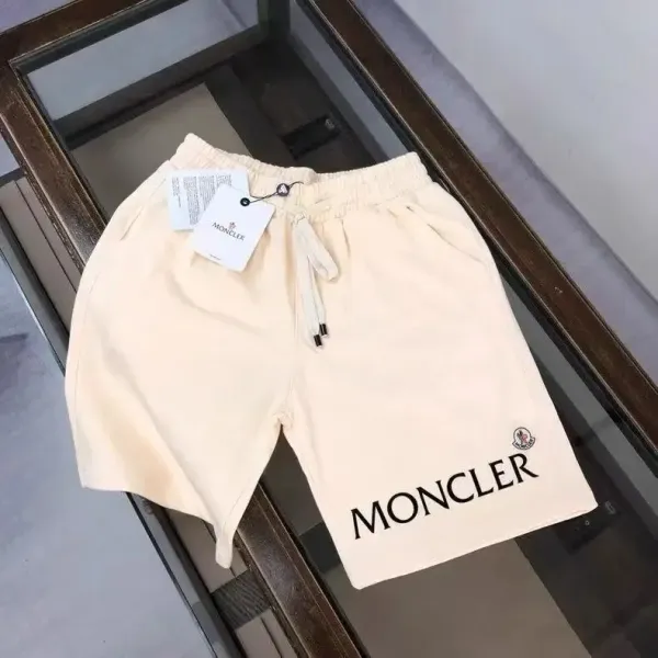 Moncler Logo-Embroidered Beige Cotton Shorts - 1