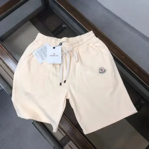 Moncler Logo-Embroidered Beige Drawstring Shorts - 1