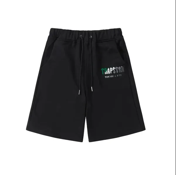 Trapstar Logo Embroidered Black Sweat Shorts - 1