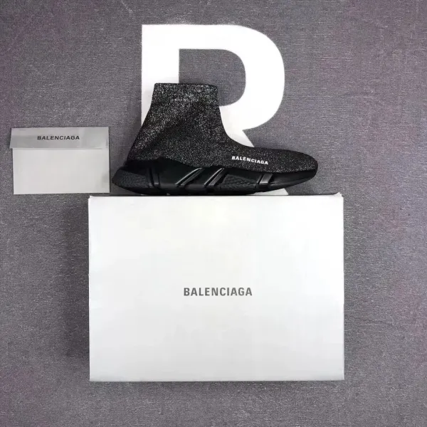 Balenciaga Speed Trainer Black Glitter Knit Sneakers - 1