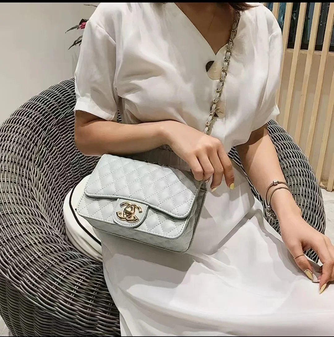 Chanel Shoulder Bags Quilted Flap Chain Bag — Light gray