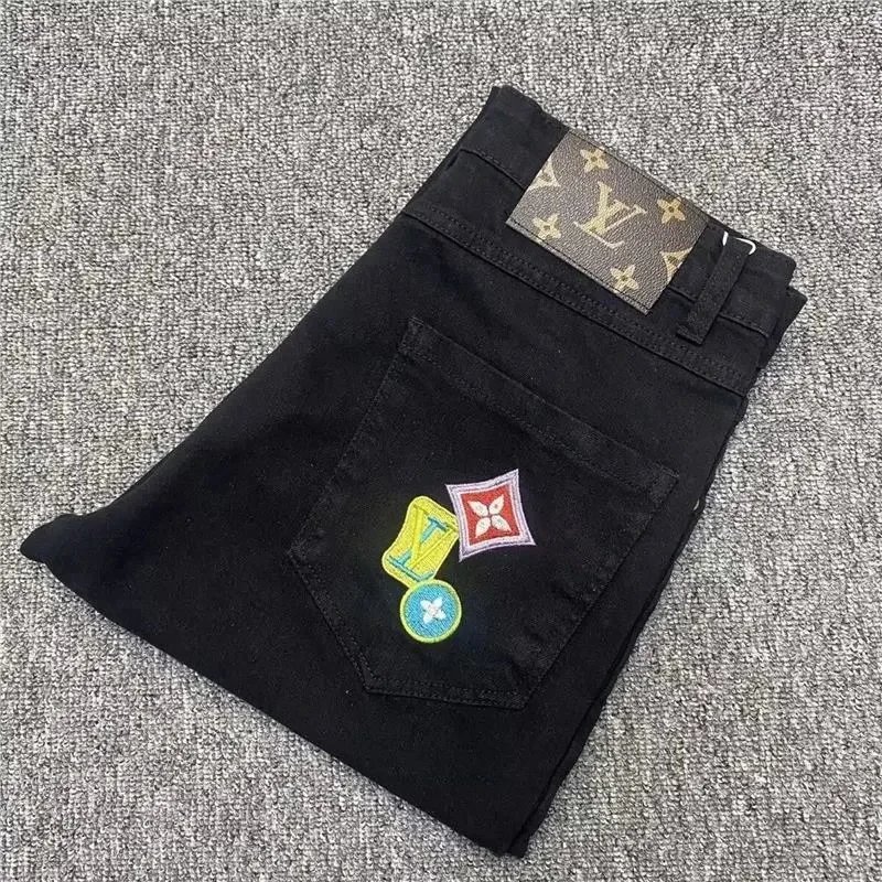 Straight-Leg Embroidered Burger Velvet Jeans Washed Vintage Loose Fit French Fries Unisex Trousers