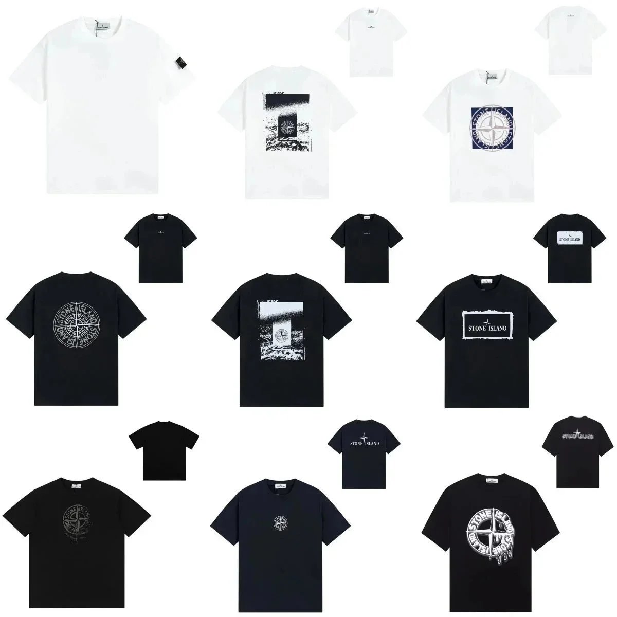 003 Summer short-sleeved T-shirt with large compass print, casual loose couple for men and women