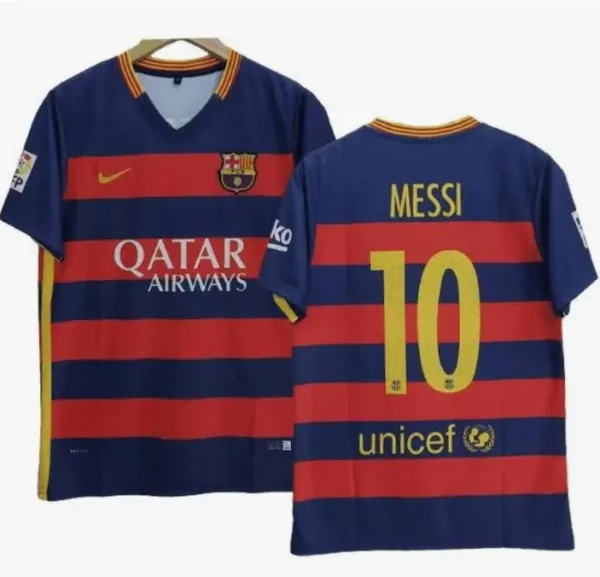 FC Barcelona 2015-16 Home Jersey Blue Red Striped Messi #10 Soccer Jersey - 1